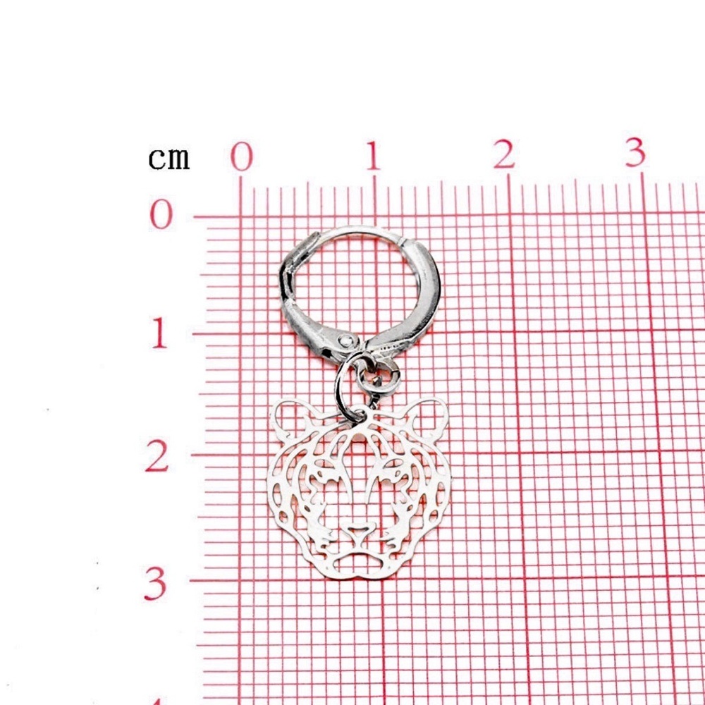 2/$20! Silver Laser Cut Tiger Face Huggie Hoops - Picture 4 of 6